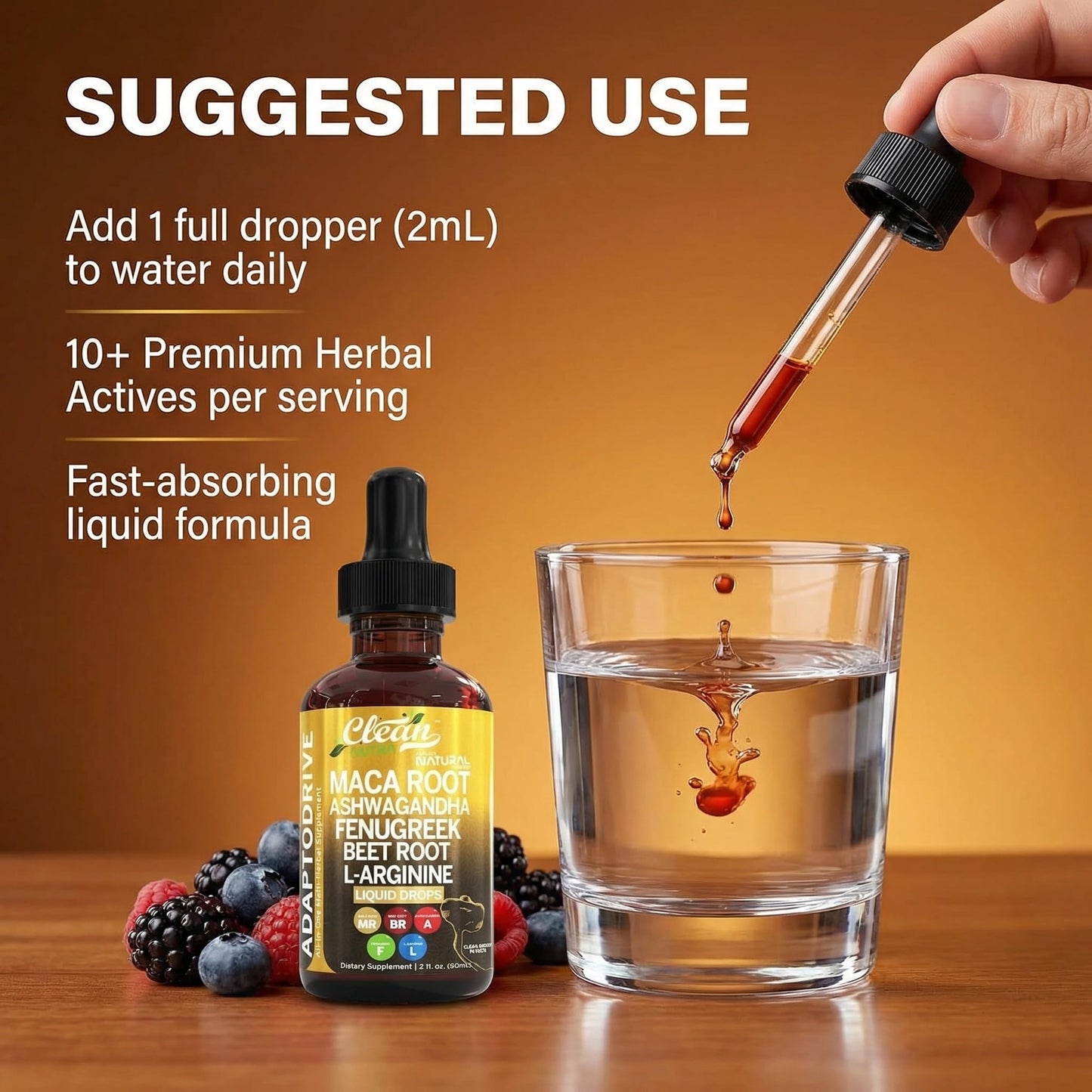 Clean Nutra Organic Maca Root Liquid Drops with Ashwagandha, Fenugreek, Beet Root and L-Arginine Liquid Multivitamin