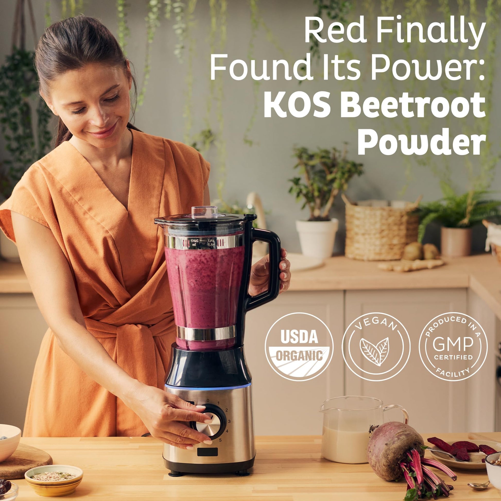 KOS Organic Beet Root Powder, USDA Organic - Natural Nitric Oxide Booster, Superfood Plant Based Beetroot Antioxidant, Supports Active Lifestyle & Healthy Circulation, Soy & Gluten-Free - 90 Servings KOS buy supplements Au