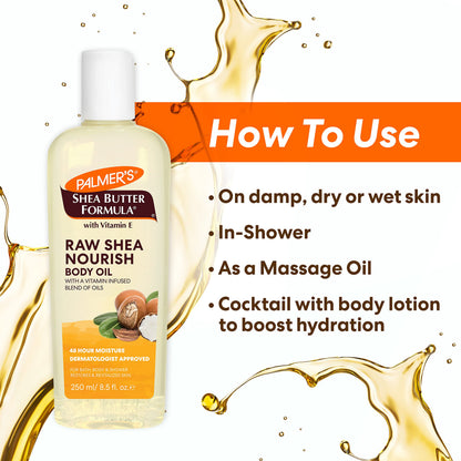 Palmer's Shea Formula Raw Shea Body Oil with Vitamin E, Deep Body Moisturizer to Soothe