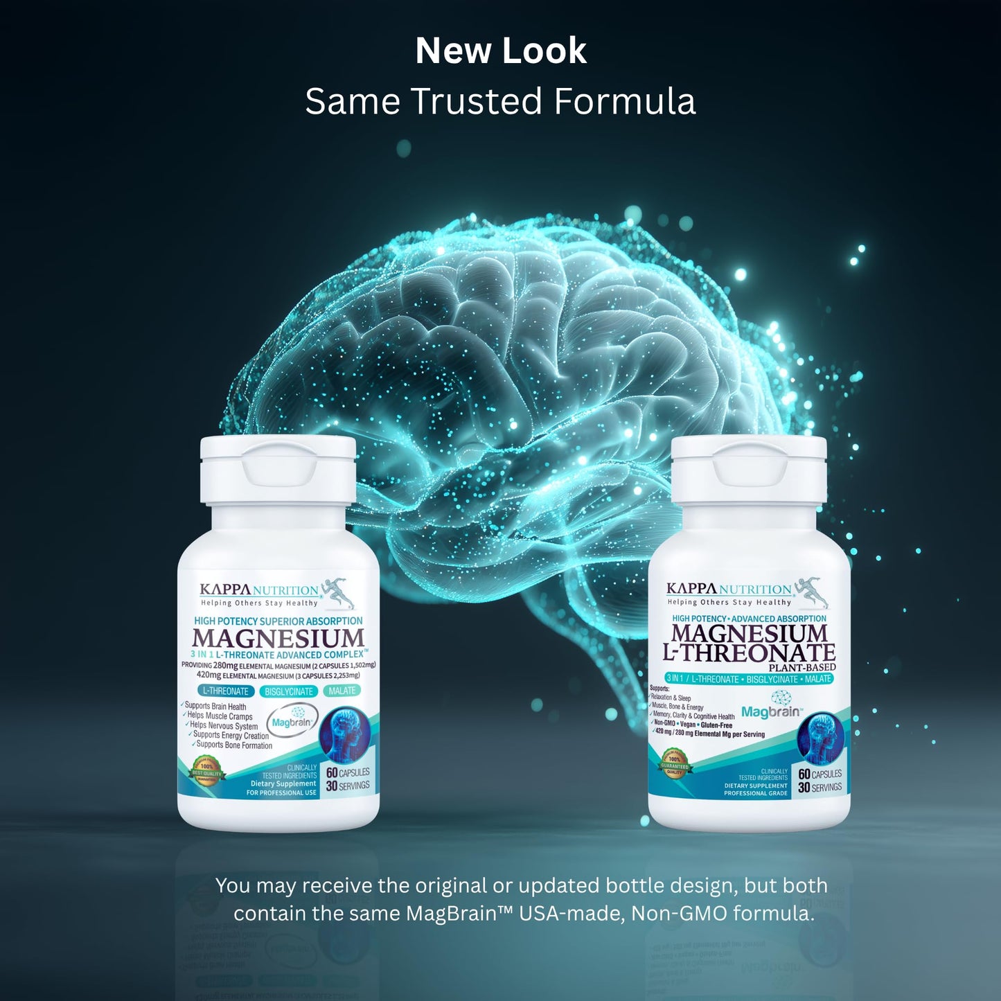 Kappa Nutrition Powered by Magbrain™ Magnesium L-Threonate Plant-Based, 60 Vegan Capsules, 420mg Elemental Magnesium (3 Capsules) from 2,253mg, Brain, Sleep & Muscle Support. KAPPA NUTRITIONBuy Supplements Australia