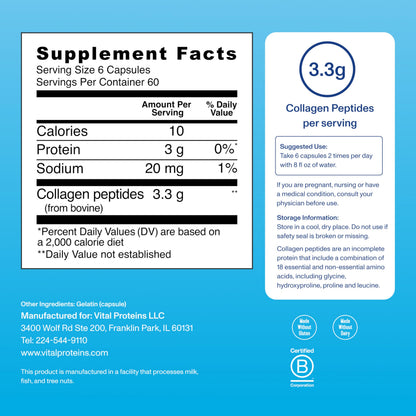Vital Proteins Collagen Peptides Capsules for Women, Collagen Supplement 360 Capsules