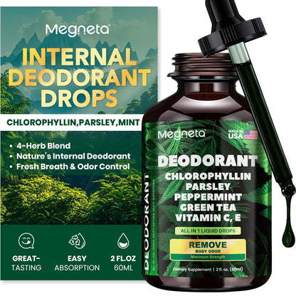 Chlorophyll Liquid Drops – Body Deodorizing Supplement for Women & Men – Detox, Energy & Skin Health Support– Vegan, Non-GMO, 2 Fl Oz