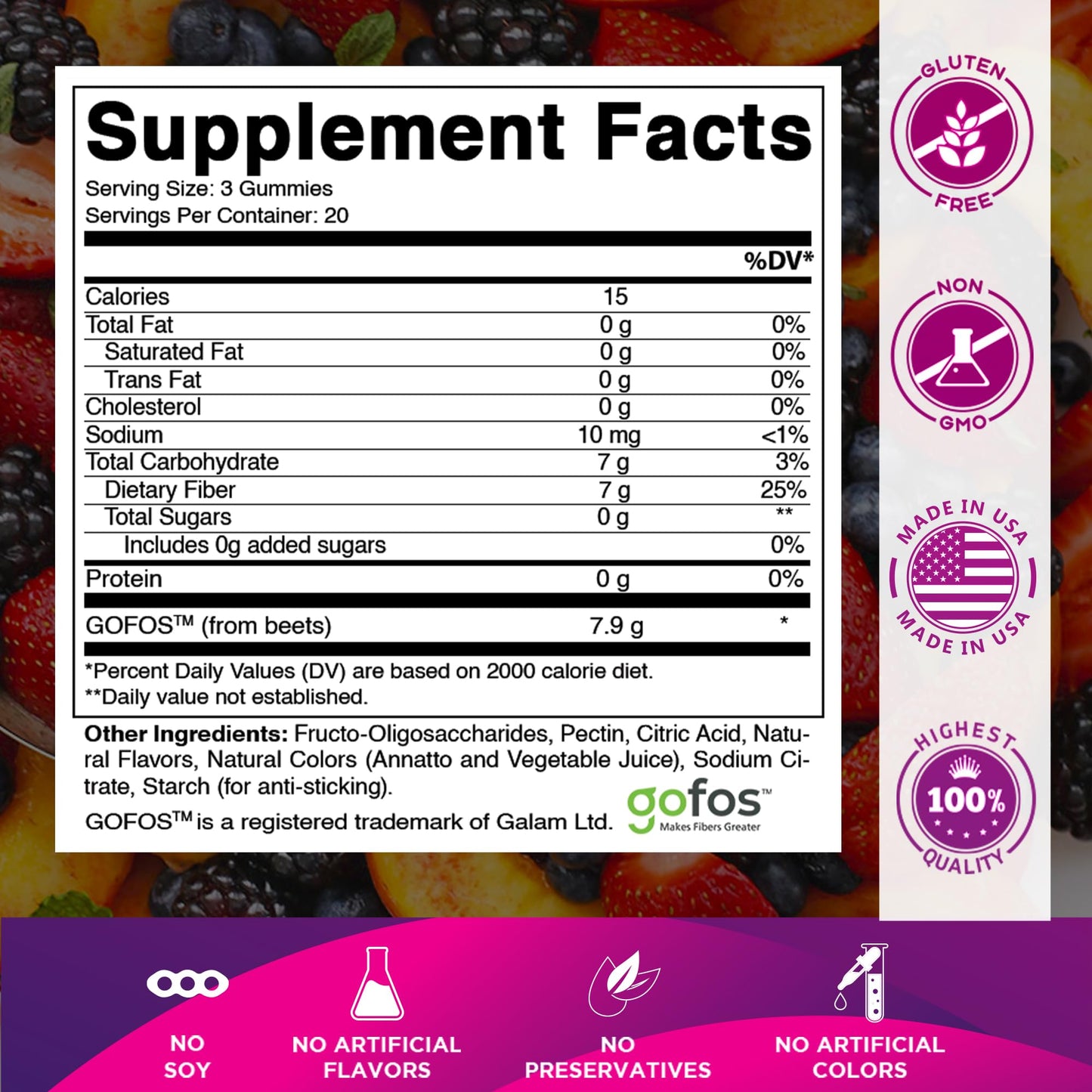 Vitamatic Prebiotic Fiber Gummies for Adults – 2 Pack (Total 120 Gummies) 7g Fiber per Serving | Extra Strength | Zero Sugar Added | Pectin-Based