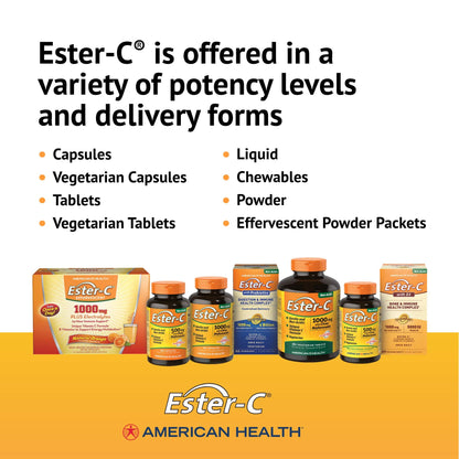 American Health Ester-C with Citrus Bioflavonoids Capsules - Gentle On Stomach, Non-Acidic Vitamin C - 500 mg,