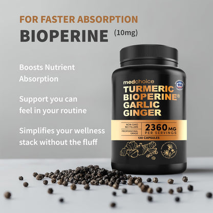 4-in-1 Turmeric Joint Support Supplements with Garlic and BioPerine - 2360 mg High Potency Herbal Blend for Mobility, Everyday Flexibility, Digestive Comfort