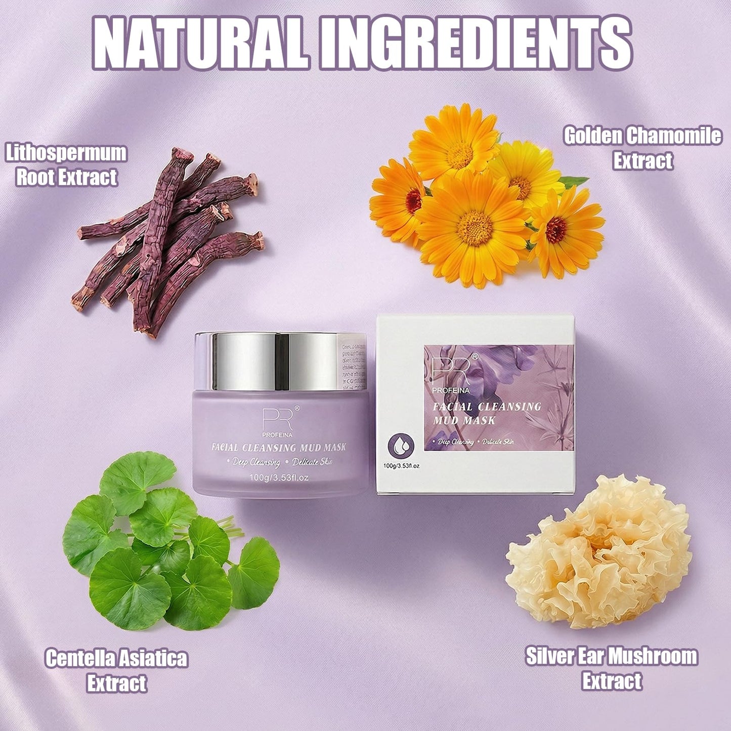 PROFEINA Clay Mask for Face, Non-Drying Facial Cleansing Mud Mask for Oily and Sensitive Skin, Deep Pore Cleansing Face Mask, Smooth Easy-Rinse Texture, Weekly Spa Skincare Routine, 4.23 Oz for Pores