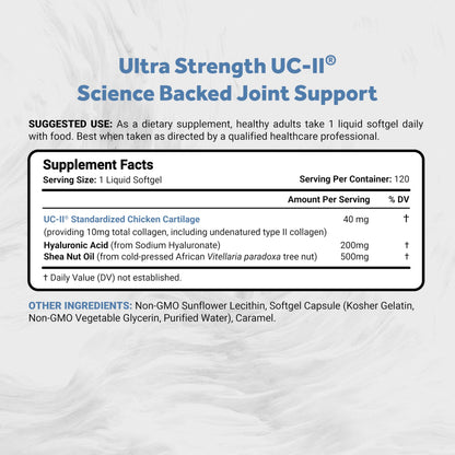 Naturalis UC-II 40 mg with Hyaluronic Acid and Shea Nut Oil | Enhanced Undenatured Type II Collagen for Better Joint Health, Mobility & Flexibility | Gluten-Free & Non-GMO | 120 Softgels Naturalis buy supplements Au