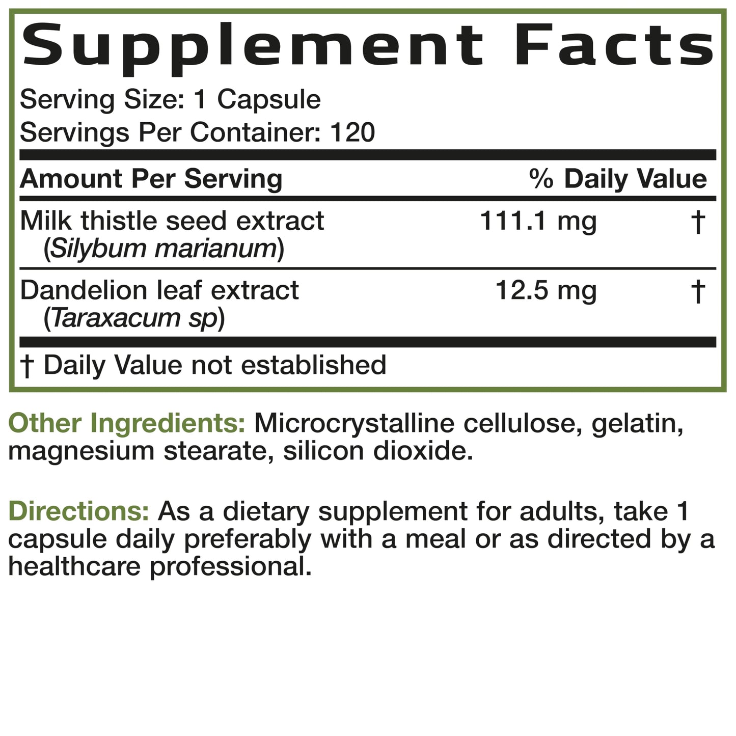 Bronson Milk Thistle Silymarin Marianum & Dandelion Extract Liver Health Support, Antioxidant Support, Detox, 120 Capsules