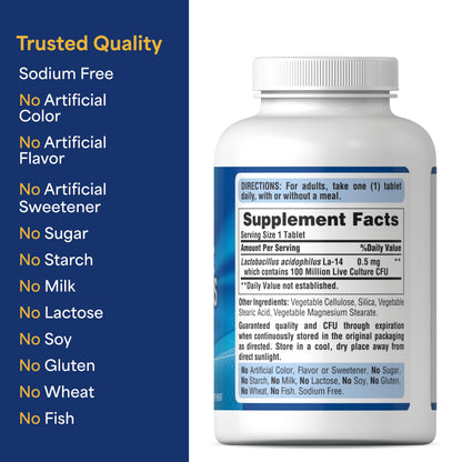 Puritan's Pride Daily Probiotic Acidophilus, 100 Million Live Cultures, Dietary Supplement for Digestive, Gut, and Immune Health, Soy, Sodium,