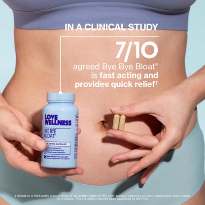 Love Wellness Bye Bye Bloat | Digestive Enzymes for Fast Acting Bloating Relief for Women | Helps Reduce Water Retention & Gas Relief | Supports Digestive Health