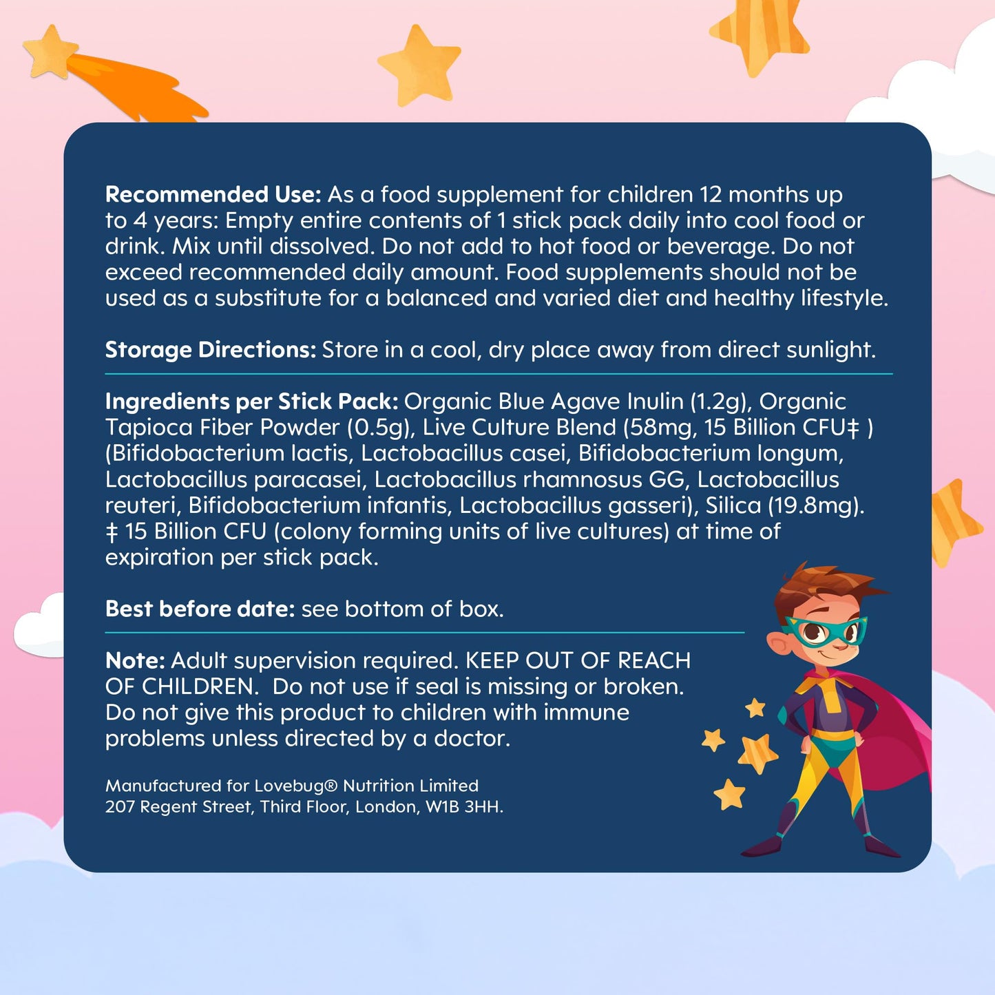 LOVEBUG Kids Probiotic Powder with Prebiotic Fiber - Toddler Immunity Support & Constipation Relief - USDA Organic Probiotics for Childrens Gut & Digestive Health