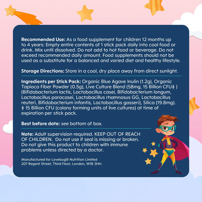 LOVEBUG Kids Probiotic Powder with Prebiotic Fiber - Toddler Immunity Support & Constipation Relief - USDA Organic Probiotics for Childrens Gut & Digestive Health