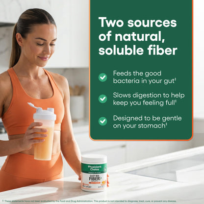 Physician's CHOICE Easy Mix Fiber for Digestive Health & Regularity - No Grit - Daily Prebiotic Soluble Fiber Powder Supplement