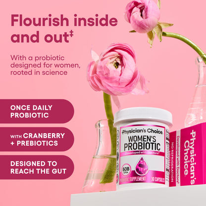 Physician's CHOICE Probiotics for Women - PH Balance, Digestive, UT, & Feminine Health - 50 Billion CFU - 6 Unique Strains for Her - Organic Prebiotics