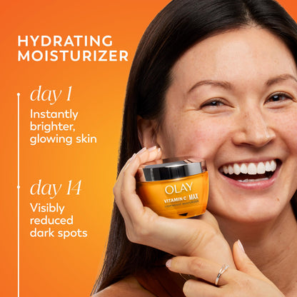 Olay, Vitamin C MAX Face Moisturizer, Brightening Cream for Women, Hydrating, Evens Tone, Dark Spot and Hyperpigmentation Reduction