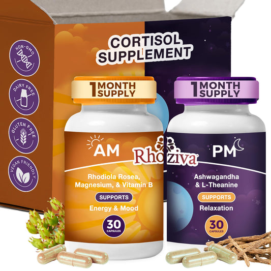 AM PM Multivitamin - Cortisol Supplements for Women and Men with L-Theanine, Ashwagandha - Rhodiola Rosea Supplement 200mg - Vitamin B Complex - Nootropics - Day and Night Vitamins for Women & Men RhozivaBuy Supplements Australia