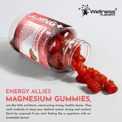 Magnesium Glycinate Gummies, 1000 mg - Magnesium Supplement to Support Relaxation, Heart Health - Chewable Calm Magnesio Gummies for Adults, Glicinato De Magnesio - Strawberry Flavor WELLNESS LABSRXBuy Supplements Australia