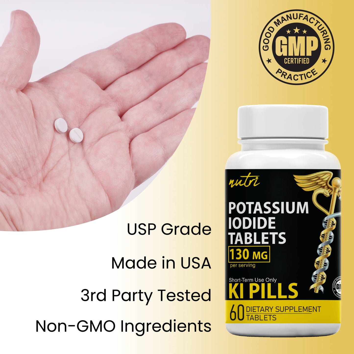 Potassium Iodide Tablets 130 mg (Pack of 2) - (120 Tablets) 10 Year Shelf-Life EXP 2034 to 2035 - Ki Pills - Yoduro de potasio - Nutri Supplements
