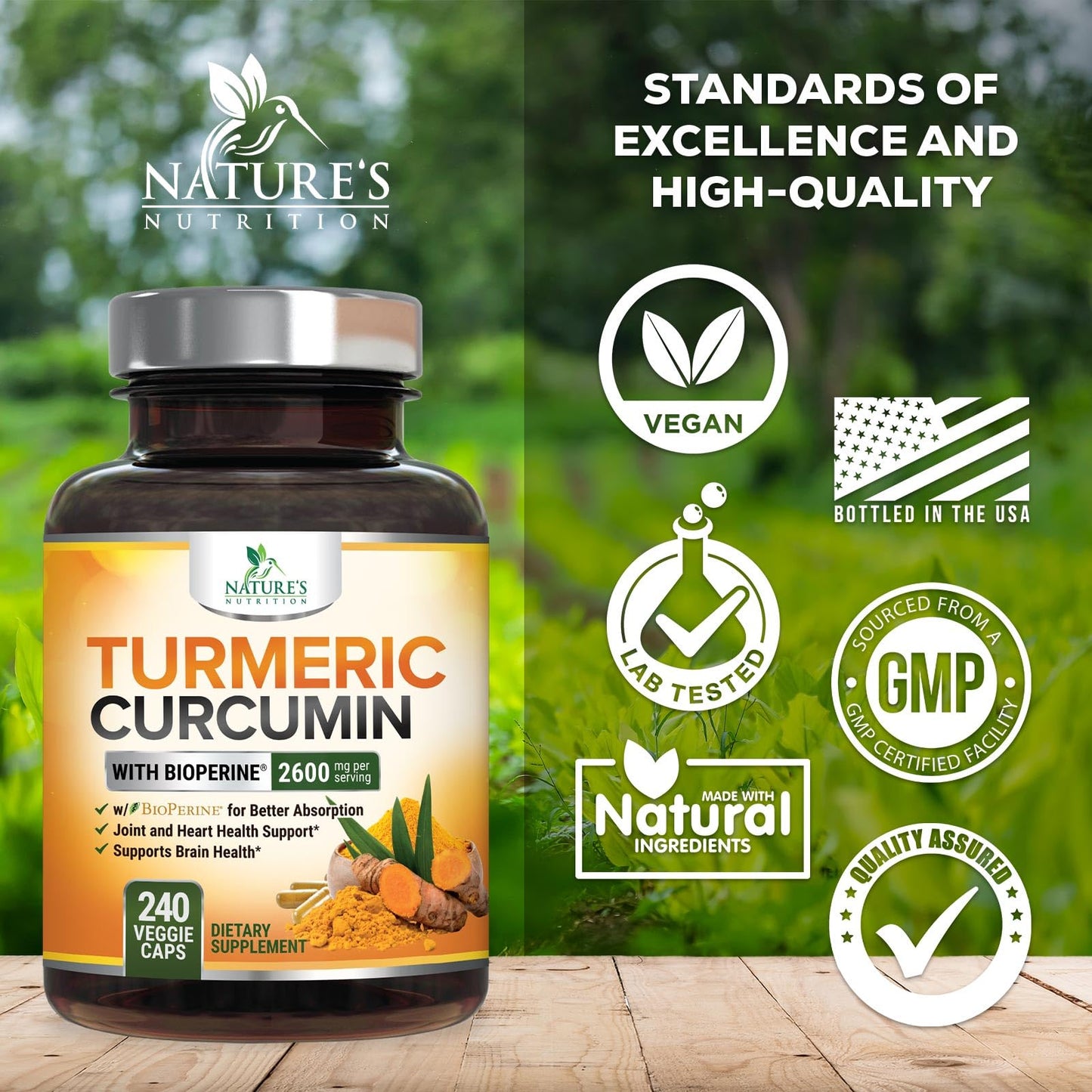 Turmeric Curcumin Supplement - 2400mg Organic Turmeric Per Serving - 95% Curcuminoids & BioPerine Black Pepper Extract for Best Absorption - Natural Vegan Joint Support