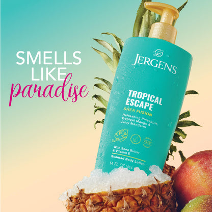 Jergens Shea Fusion Tropical Escape Body Lotion, Moisturizer with Shea Butter & Vitamin E, 14 Fl Oz