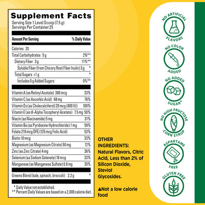 Nature Made Super Greens Powder with Prebiotic Fiber Drink Mix, Made with 1 Cup Veggies Per Serving, Fiber Supplement + Vitamins and Minerals, 25 Day Supply Nature MadeBuy Supplements Australia
