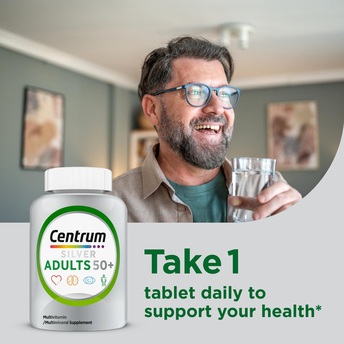 Centrum Silver Multivitamin for Adults 50 Plus, Multivitamin/Multimineral Supplement, Vitamin D3, B Vitamins, Gluten Free, Non-GMO Ingredients