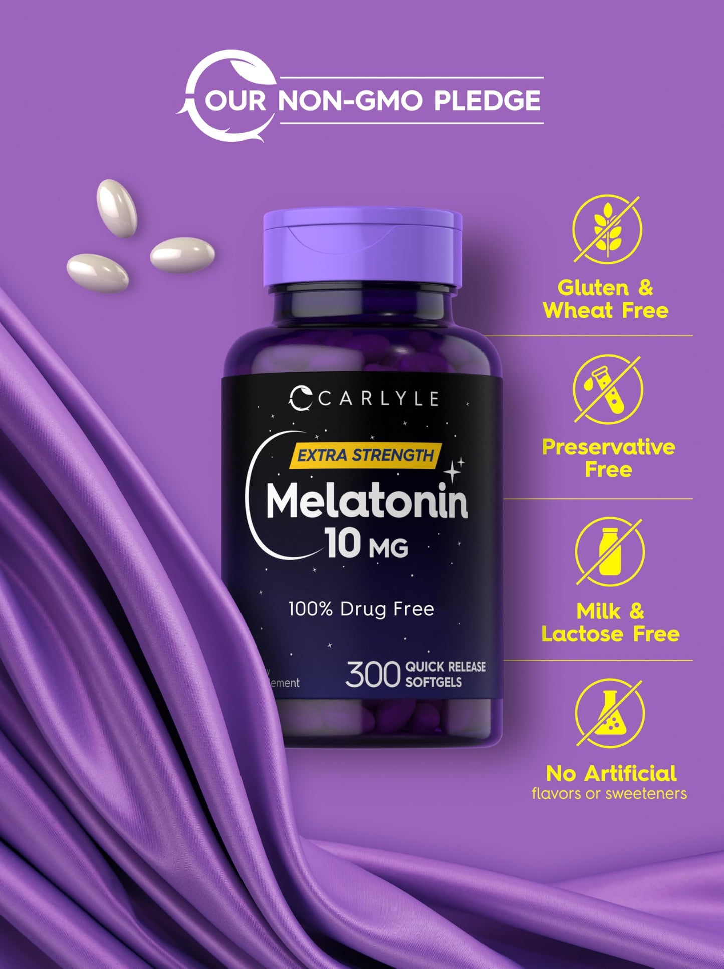 Carlyle Melatonin 10mg | 300 Softgels | Extra Strength Support for Adults | Non-GMO, Gluten Free Supplement