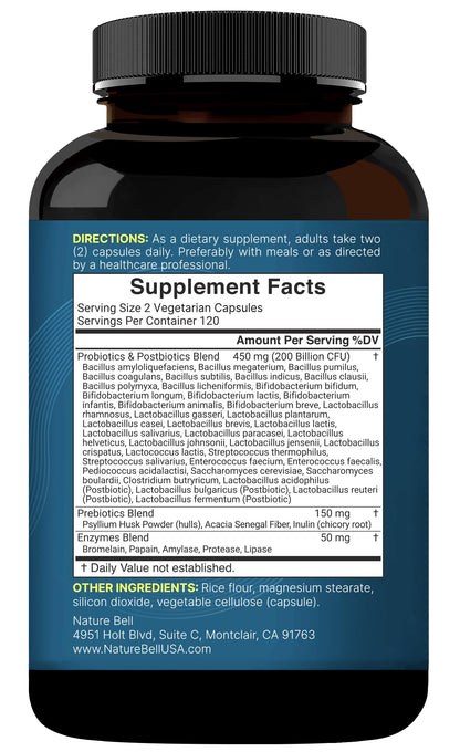 NatureBell Probiotic 200 Billion CFU – 40 Strains Per Serving | 240 Veggie Capsules with Prebiotics and Probiotics – Full Spectrum Complex with Enzymes