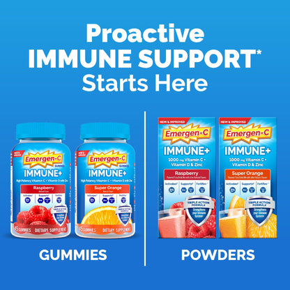 Emergen-C Immune+ Triple Action Immune Support Gummies, BetaVia (R), 1000mg Vitamin C, B Vitamins, Vitamin D and Antioxidants