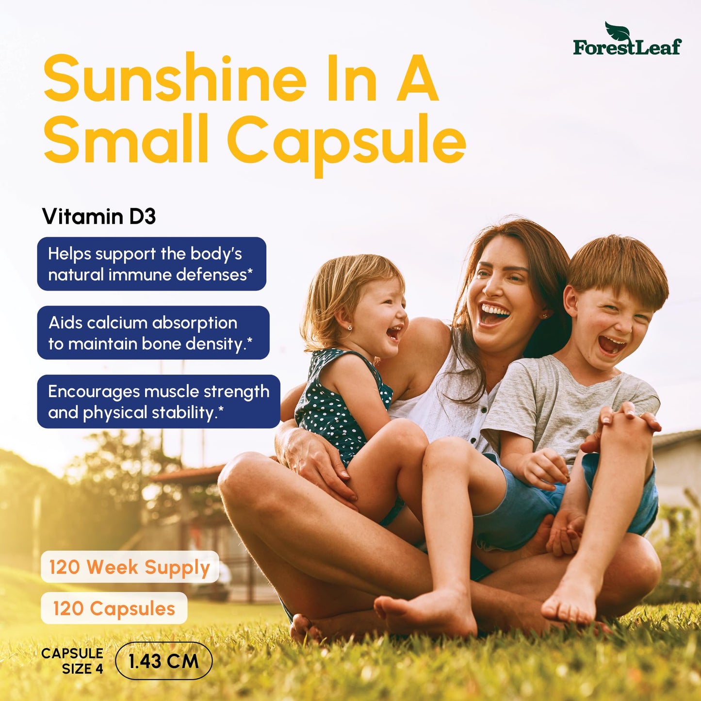 ForestLeaf Vitamin D3 50,000 IU | VIT D - Kosher VIT D3 Vitamin D Supplement for Women and Men | Bone Health, Teeth, Immune Support
