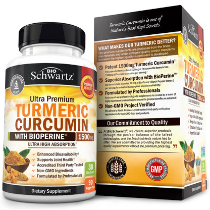 Turmeric Curcumin with Black Pepper Extract 1500mg - High Absorption Ultra Potent Turmeric Supplement with 95% Curcuminoids and BioPerine