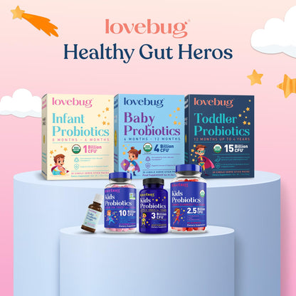 LOVEBUG Kids Probiotic Powder with Prebiotic Fiber - Toddler Immunity Support & Constipation Relief - USDA Organic Probiotics for Childrens Gut & Digestive Health