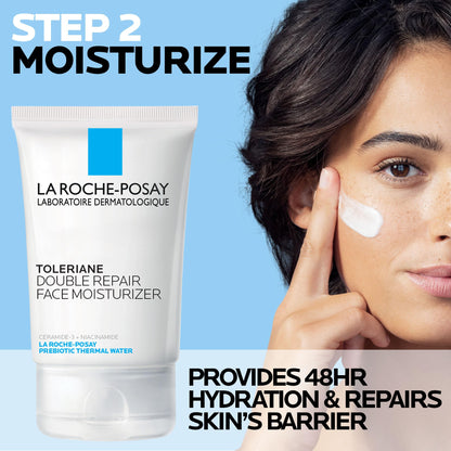 La Roche-Posay Toleraine Skin Care Set, Double Repair Face Moisturizer 100ml & Purifying Foaming Facial Cleanser 50ml, Oil Free Moisturizer & Face Wash For Oily Skin,