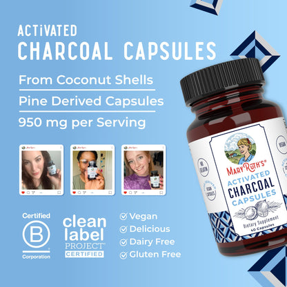 MARYRUTH'S Organics Activated Charcoal Capsules | Substance Adsorption | Derived from Coconut Shells | Vegan Capsules from Pine Trees