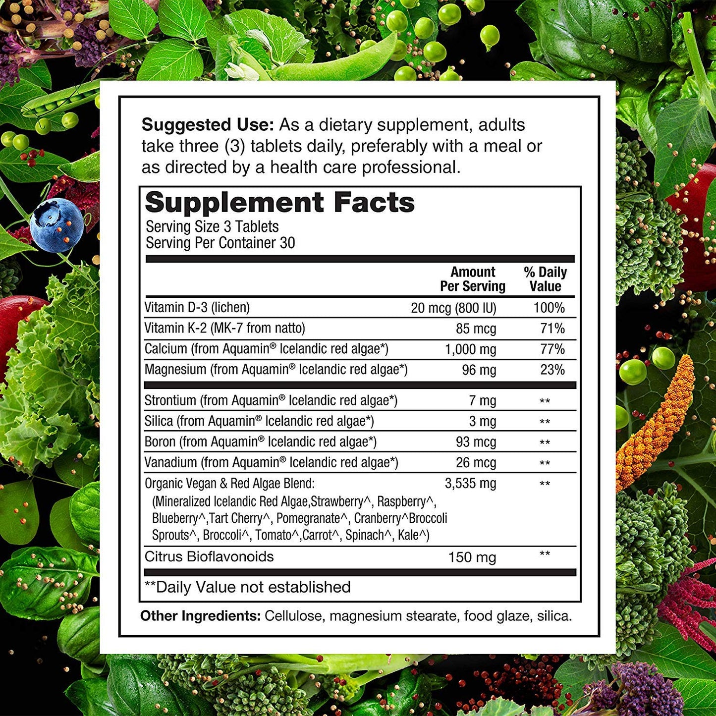 PlantFusion Vegan Calcium, Premium Plant Based Calcium (1000mg) Sourced from Icelandic Red Algae, Plus Magnesium, D3, K2