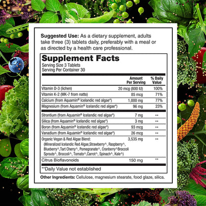 PlantFusion Vegan Calcium, Premium Plant Based Calcium (1000mg) Sourced from Icelandic Red Algae, Plus Magnesium, D3, K2