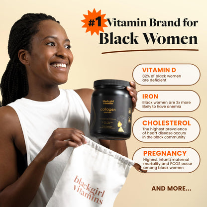 Black Girl Vitamins | Collagen Peptides Powder - Collagen for Skin, Hair & Nails - Unflavored Hydrolyzed Collagen Powder, Dairy-Free