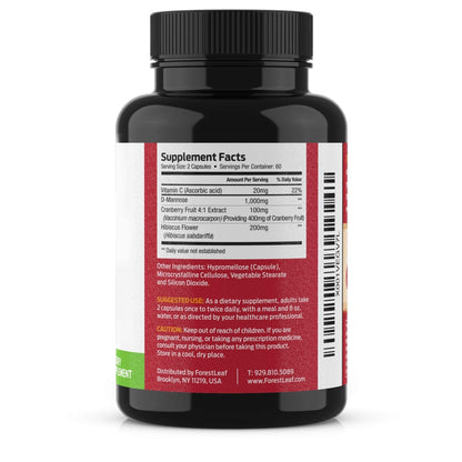 ForestLeaf D Mannose Supplements for Women & Men - D-Mannose 1000mg Capsules with Cranberry, Hibiscus & VIT C - DMannose Pills for UTI, Urinary Tract & Bladder Support - 120 Caps ForestLeafBuy Supplements Australia