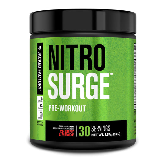 Jacked Factory NITROSURGE Pre Workout Supplement - Endless Energy, Instant Strength Gains, Clear Focus, Intense Pumps - NO Booster & Preworkout Powder with Beta Alanine - 30 Servings, Cherry Limeade Jacked Factory buy supplements Au