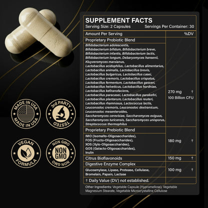 Probiotics with Prebiotics for Men and Women - 35 Strains Probiotics 100 Billion CFU for Gut & Digestive Health, Vegan Acidophilus Probiotic Supplement