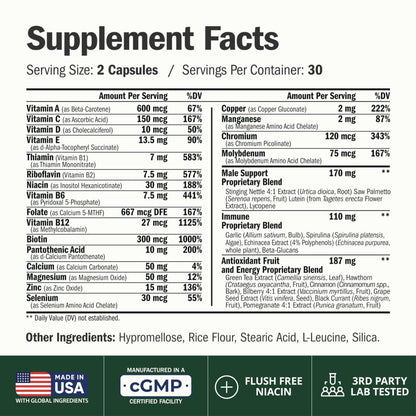 Multivitamin for Men with Methylated Vitamins and Chelated Minerals for Energy, Focus and Immune Health – Premium Daily Mens