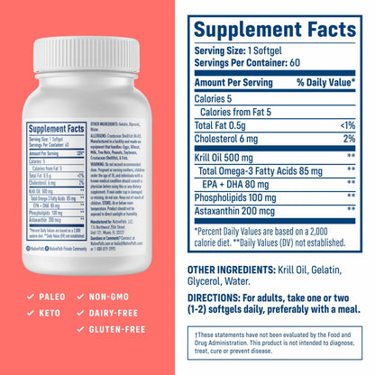 NativePath Antarctic Krill Oil - Wild-Caught Omega 3 Krill Oil 500mg Softgels with EPA, DHA and Astaxanthin - Supplement for Joint, Hear