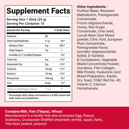 FOODOLOGY Coleology Cutting Stick Jelly (Pomegranate) – Dietary Fiber Supplement for Healthy Weight Management, Chia Seeds & Garcinia Cambogia