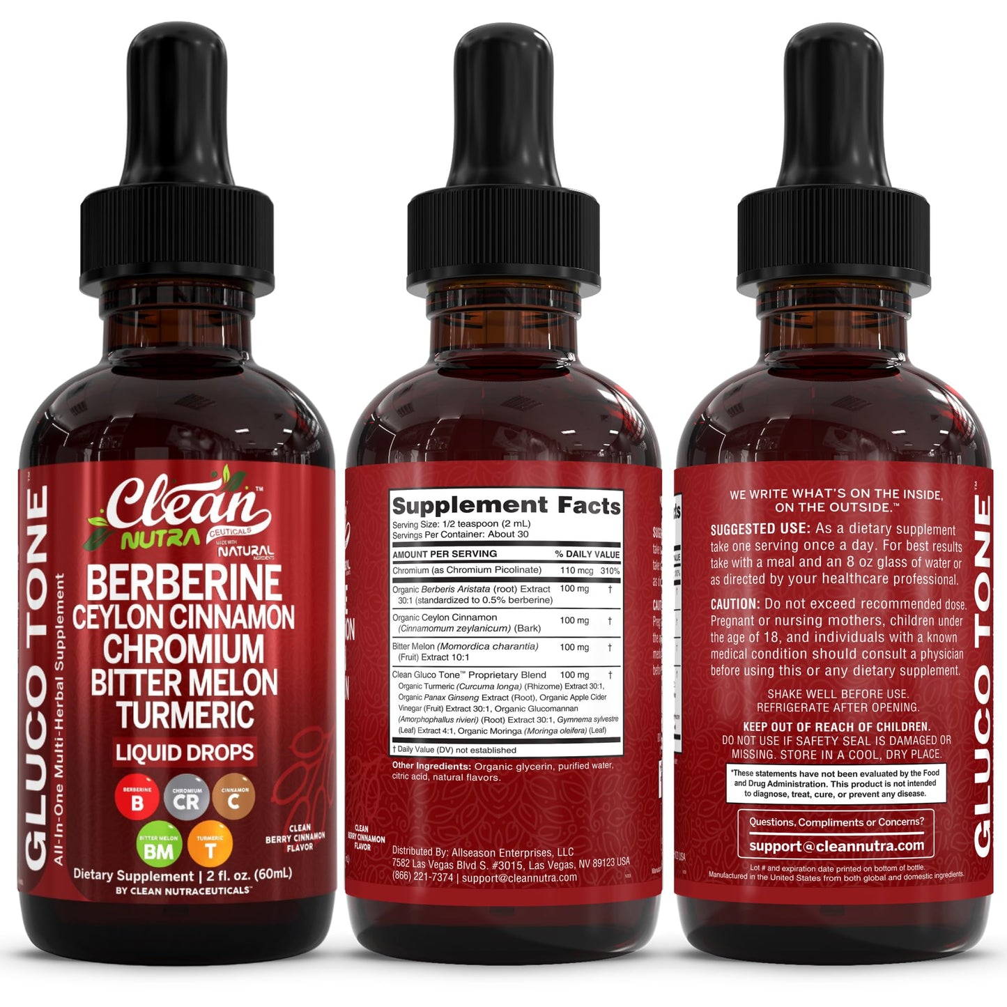 Clean Nutra Berberine with Ceylon Cinnamon Supplement Liquid Drops + Bitter Melon Extract, Glucomannan, Gymnema, Chromium, Turmeric, Organic Panax Ginseng, Moringa GLP-1 Support Clean Nutraceuticals buy supplements Au