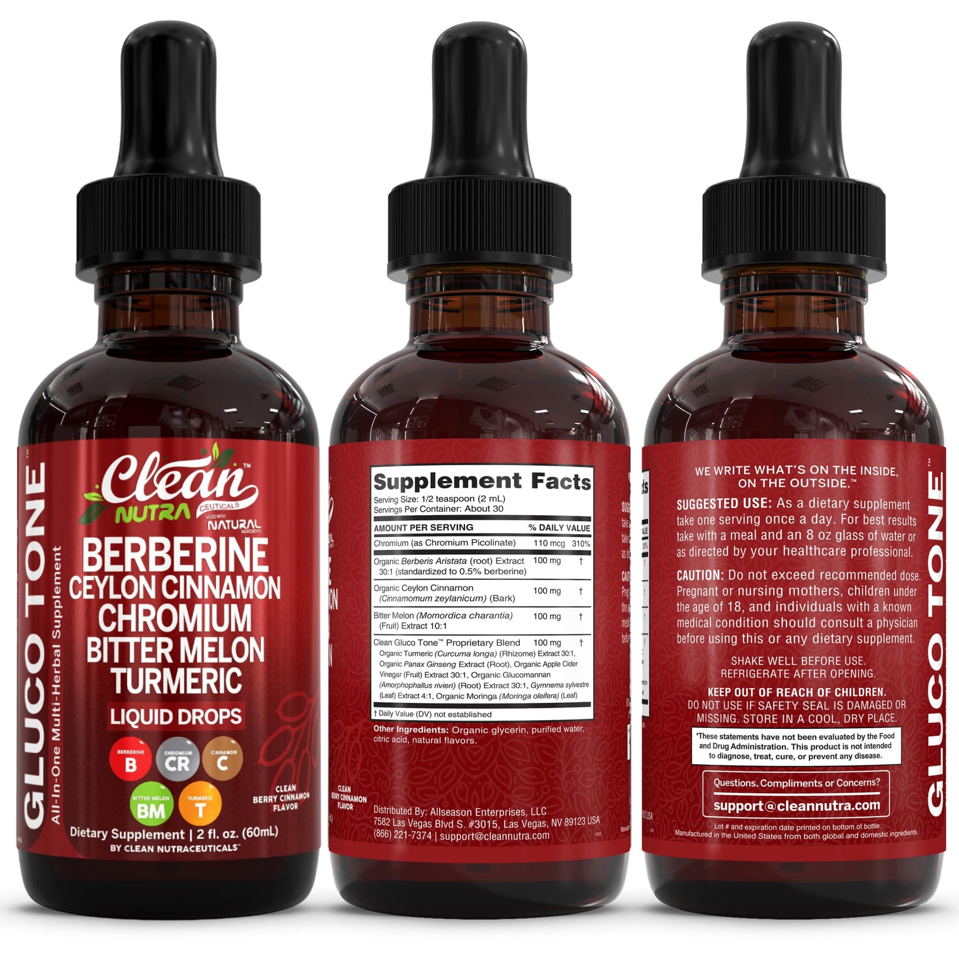 Clean Nutra Berberine with Ceylon Cinnamon Supplement Liquid Drops + Bitter Melon Extract, Glucomannan, Gymnema, Chromium, Turmeric, Organic Panax Ginseng, Moringa GLP-1 Support Clean Nutraceuticals buy supplements Au