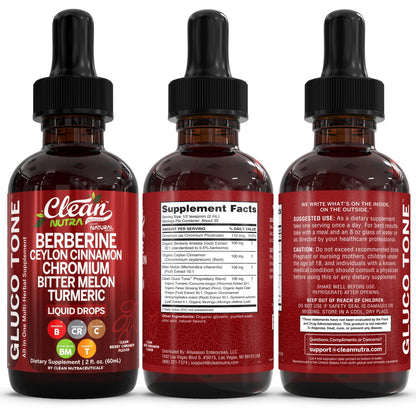 Clean Nutra Berberine with Ceylon Cinnamon Supplement Liquid Drops + Bitter Melon Extract, Glucomannan, Gymnema, Chromium, Turmeric, Organic Panax Ginseng, Moringa GLP-1 Support Clean Nutraceuticals buy supplements Au