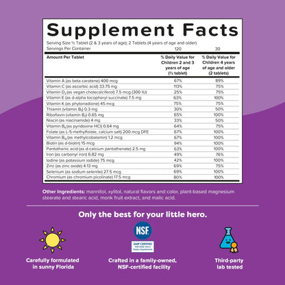 Renzo's Picky Eater Kids Multivitamin with Iron - Dissolvable Kids Vitamins with Iron, Zinc, Vitamin C, Vitamin D, E & K, Sugar-Free Melty Tabs, Cherry Flavor