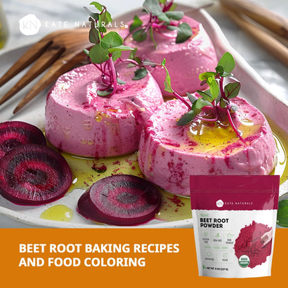 Kate Naturals Organic Beet Root Powder for Smoothies, Baking & Juice. Raw Beetroot Superfood & Natural Red Food Coloring