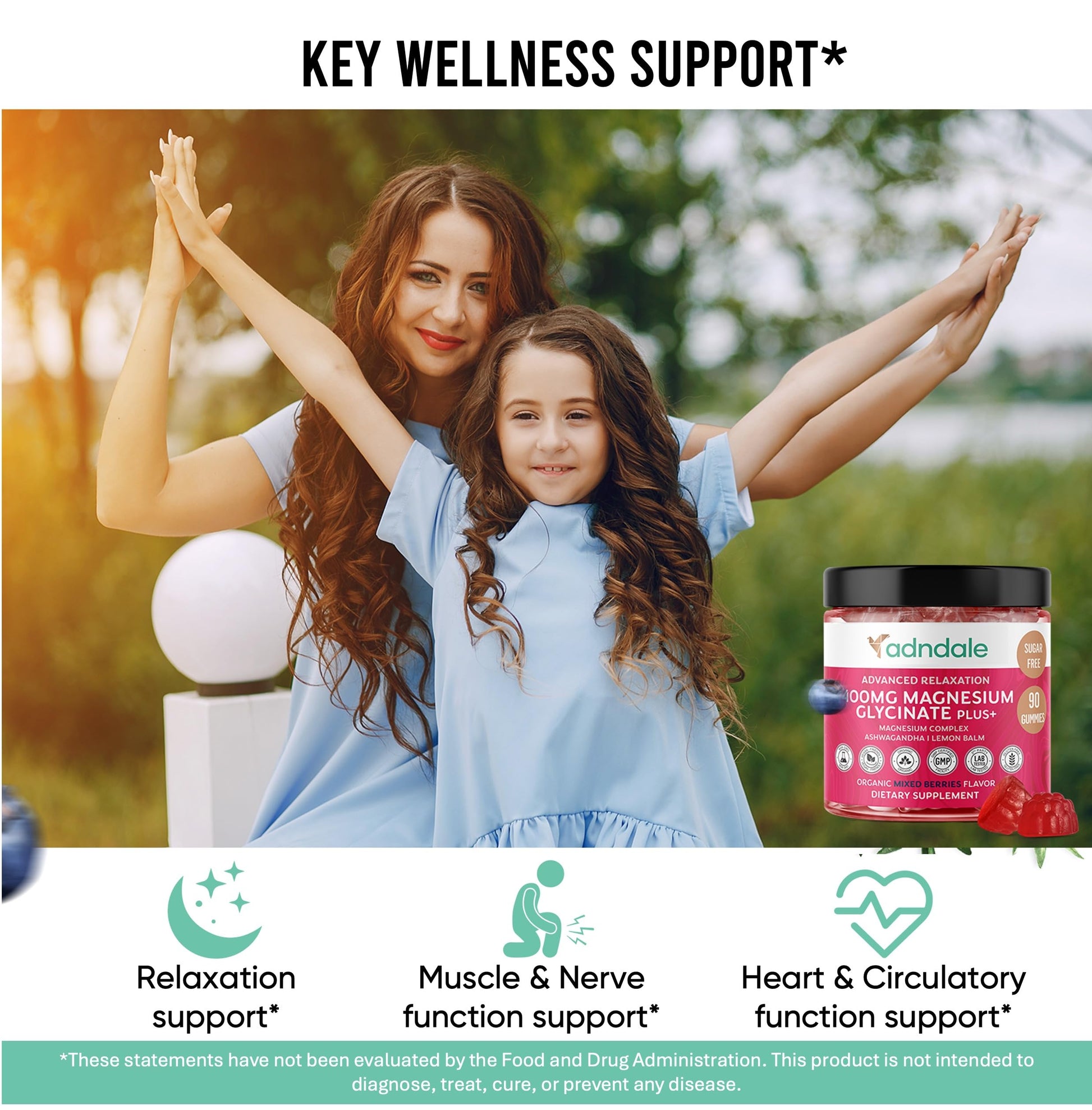 Adndale 90 CT Magnesium Glycinate 400 mg Gummies with Ashwagandha, Magnesium Malate & Taurate, Sugar Free Magnesium Gummies for Adults & Kids. AdndaleBuy Supplements Australia