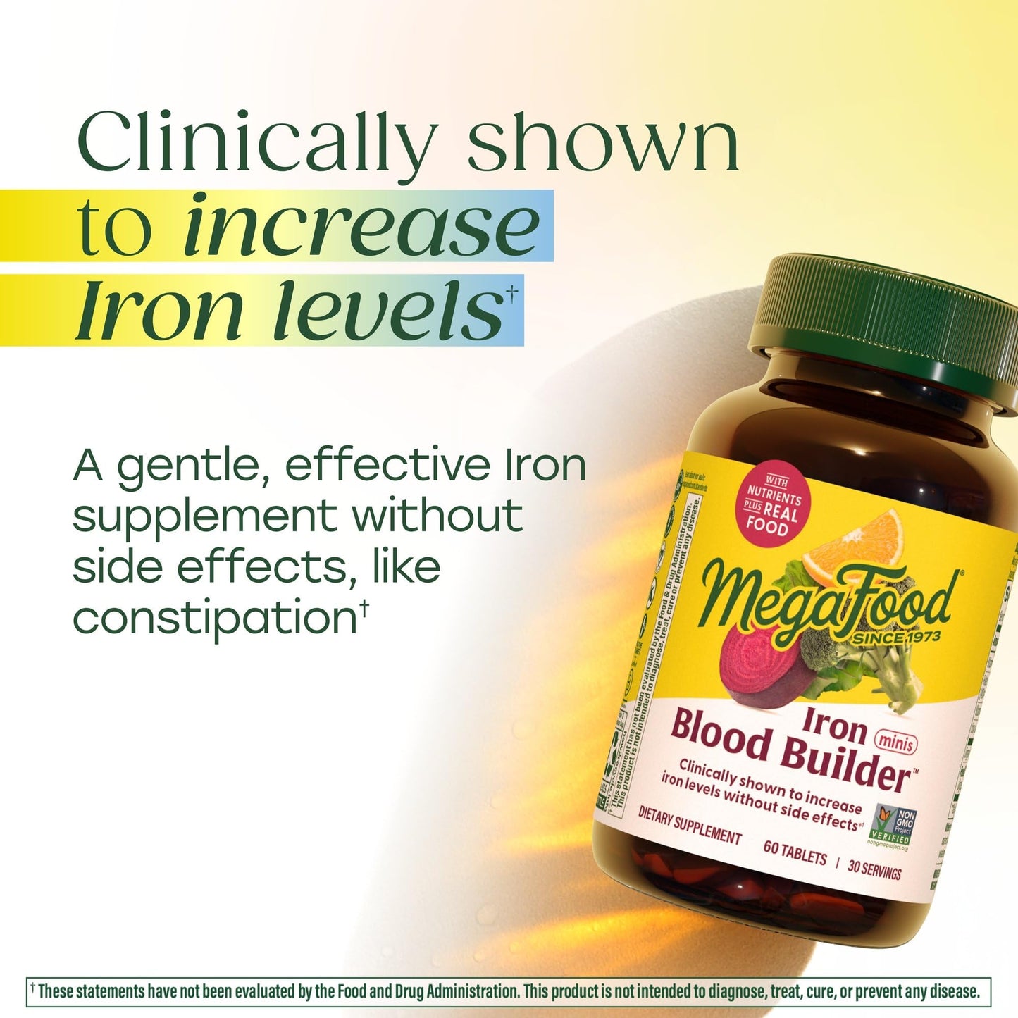 MegaFood Blood Builder Iron Supplement for Women & Men - Increase Iron Levels Without Side Effects - Combats Fatigue - Vitamin B12, Folic Acid & Vitamin C